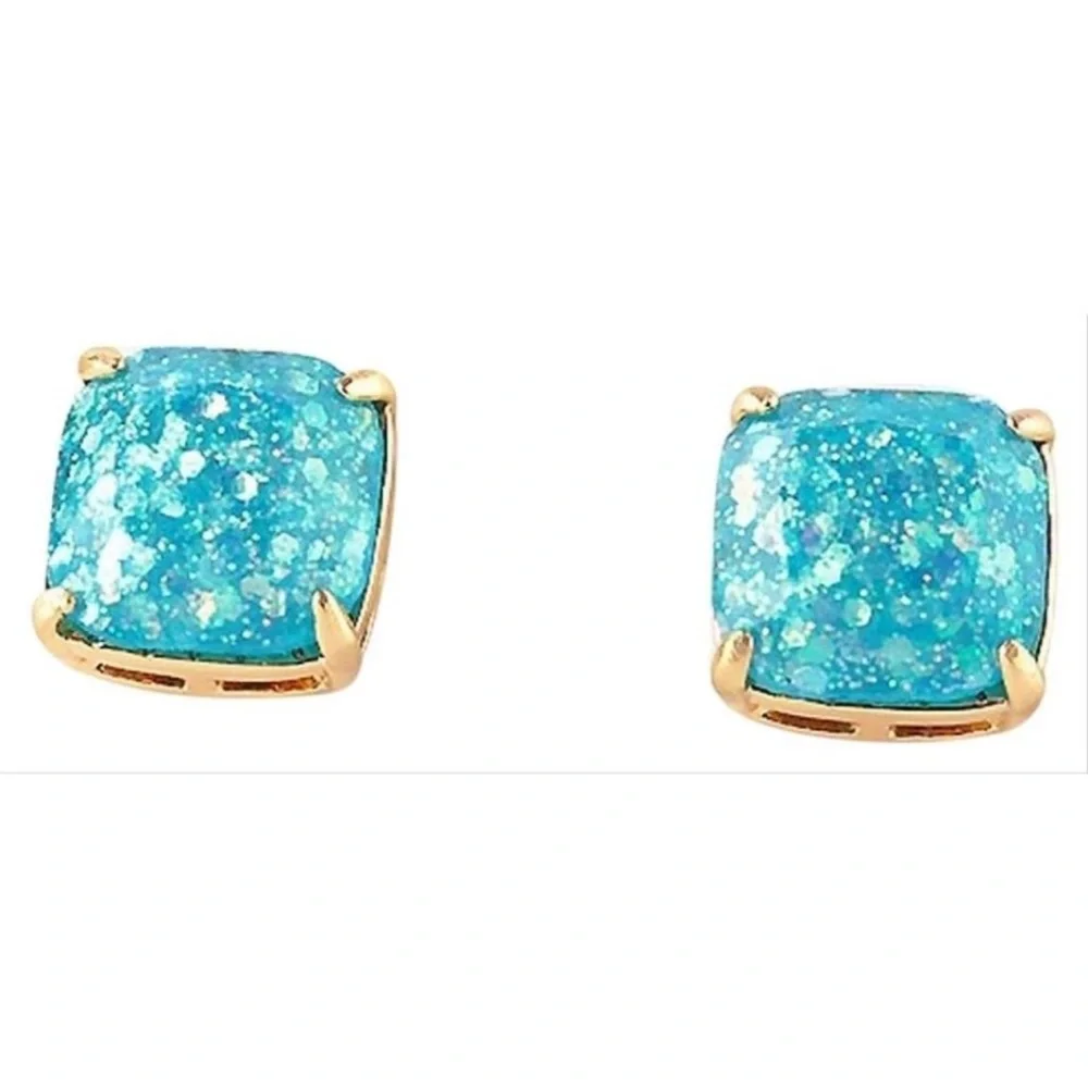Kate Spade Mini Aqua Blue Glitter Stud Earrings